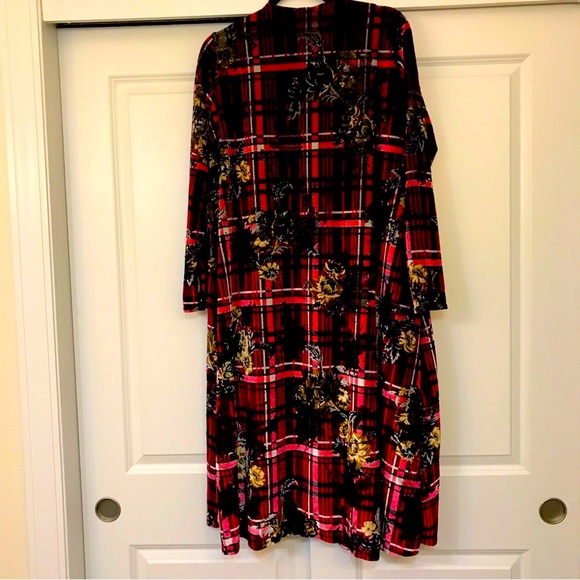 LulaRoe Velvety L Duster w/pockets-Holiday Reds white brown flower print! - Picture 2 of 11